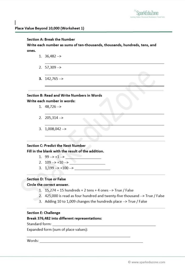 Year 3 Place Value Beyond 10000 Preview